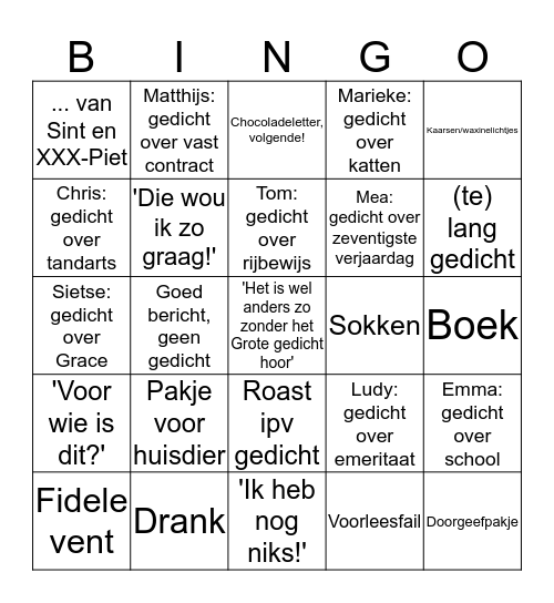 De Grote Hoogendoorn-Pakjesavond-Bingo Card