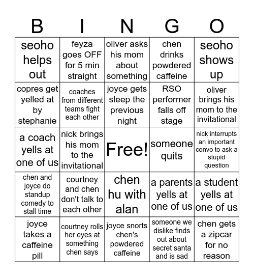 div c slaps Bingo Card