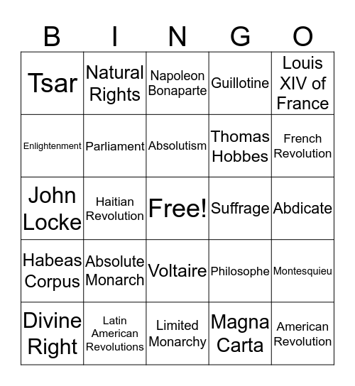 Unit 5 Vocabulary Bingo Card