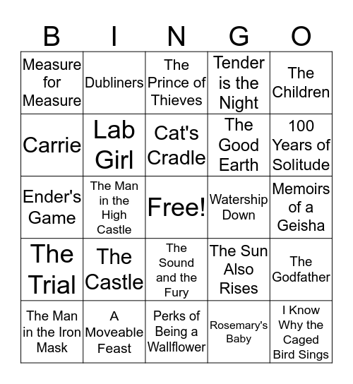 Book Bingo 2020 Bingo Card