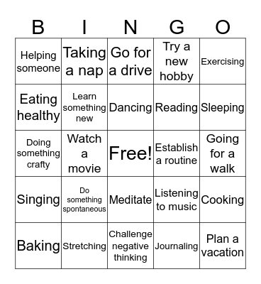 Self Care Bingo Card