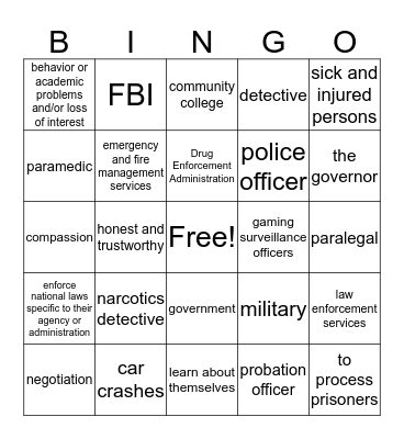 Public Safety Bingo Card