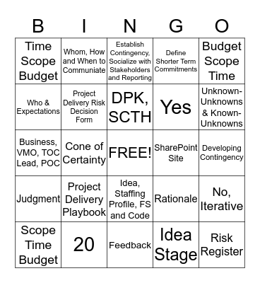 PDP Bingo Card