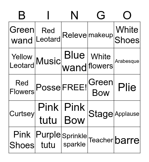 Ballet Bingo Card