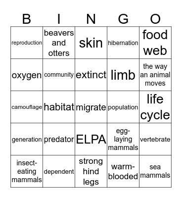 Animals 1 Bingo Card