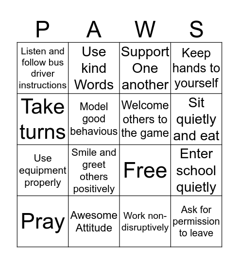 Positive Panther Bingo Card