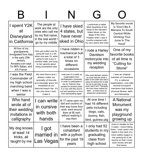 Little Known Facts 2019 Bingo Card