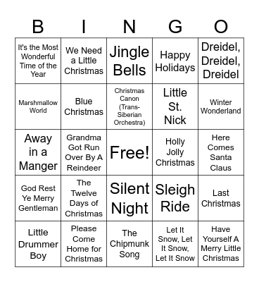 Holiday Bingo Card