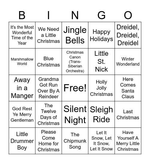 Holiday Bingo Card