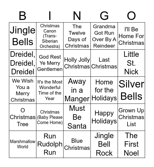 Holiday Round 1 Bingo Card