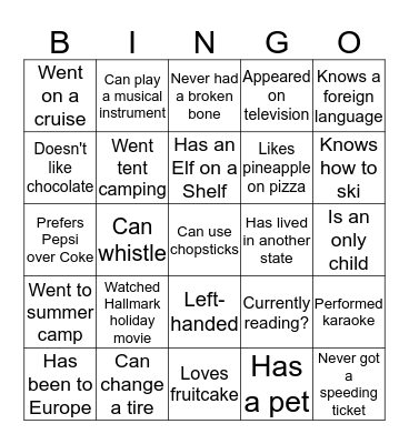 Get to Know You Bingo Card