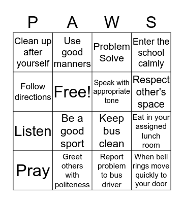 Positive Panther Bingo Card