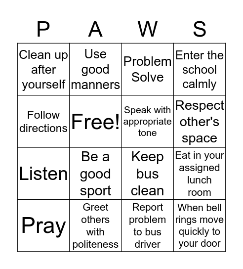 Positive Panther Bingo Card