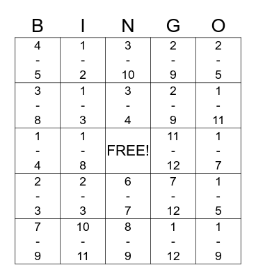 Fraction Bingo Card