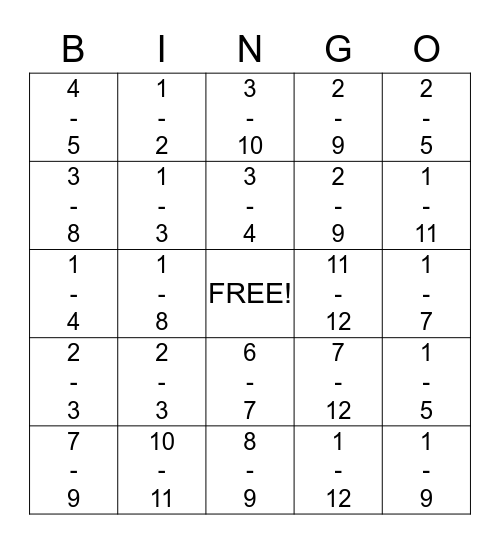 Fraction Bingo Card