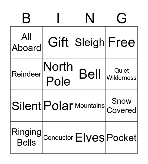The Polar Express Bingo Card