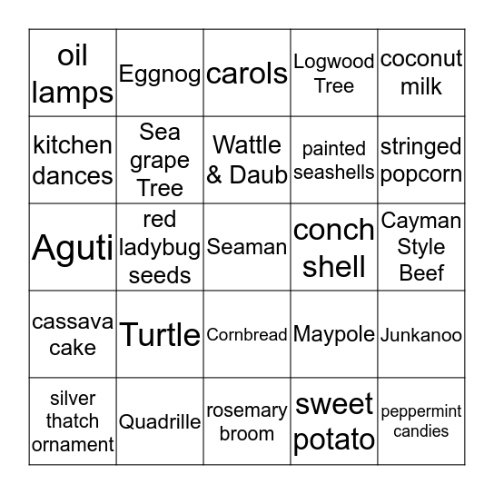 Cayman Christmas  Bingo Card