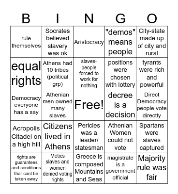 Greece Bingo Card