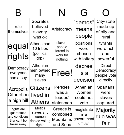 Greece Bingo Card