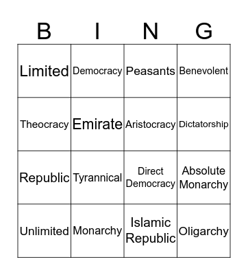 Government Bingo Card