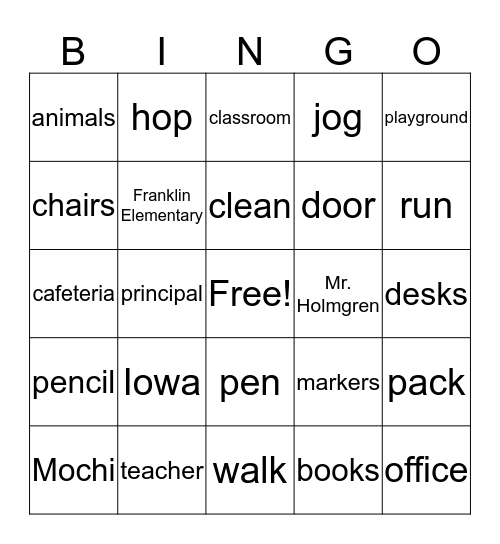 Plural, Singular, Proper, Common Nouns, and Verbs Bingo Card