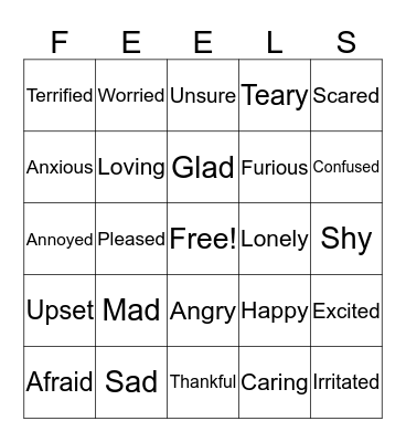 Feelings Bingo Card