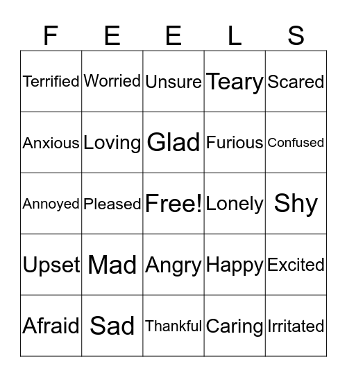 Feelings Bingo Card