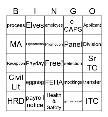 HR Holiday Bingo Card
