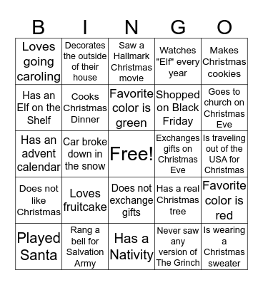 Holiday Human Bingo Card