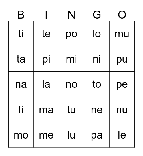 Silben Bingo Card