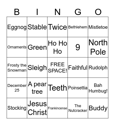 MERRY CHRISTMAS BINGO Card