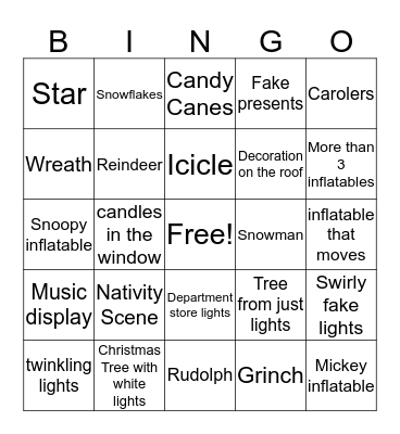 Christmas Lights Bingo Card