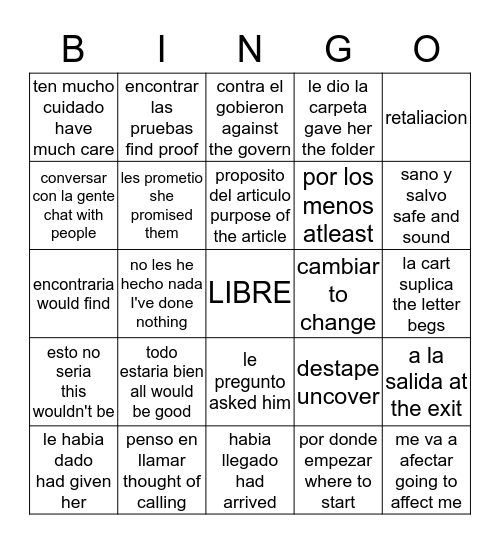 Guerra Sucia cap. 4 Bingo Card