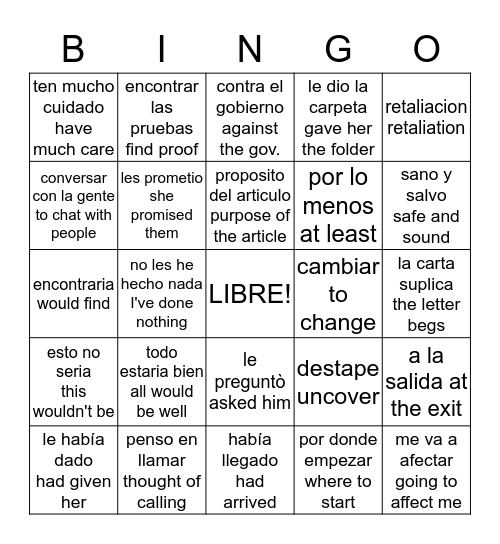 Guerra Sucia Capitulo 4 Bingo Card