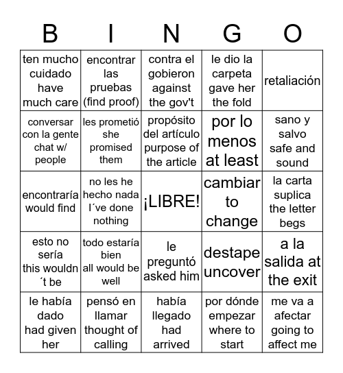 Guerra Sucia cap. 4 Bingo Card