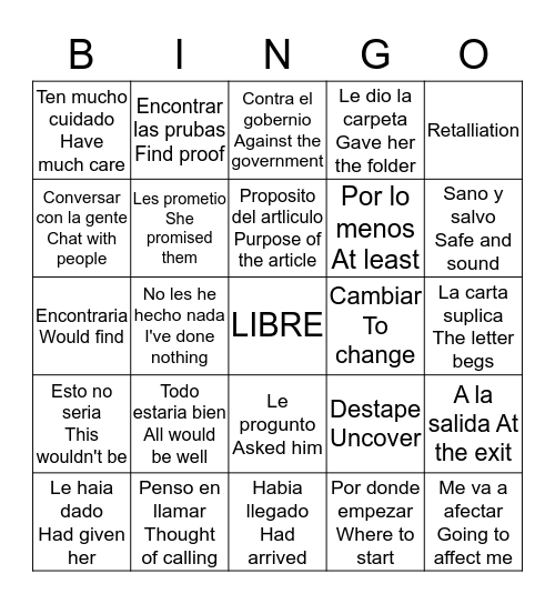 Guerra Sucia Cap. 4 Bingo Card
