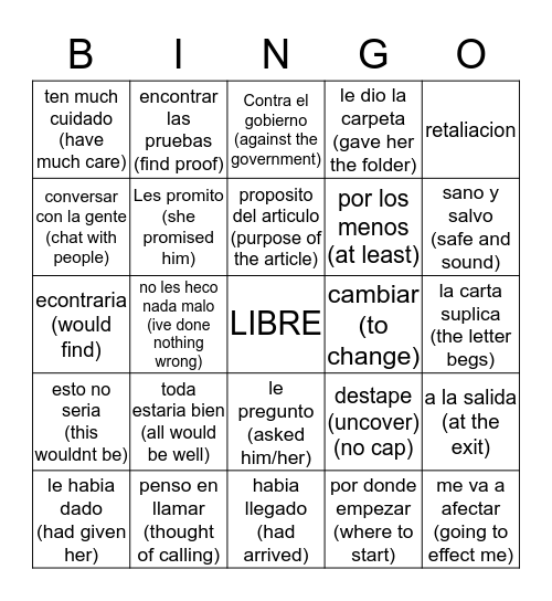 Guerra Sucia cap. 4 Bingo Card