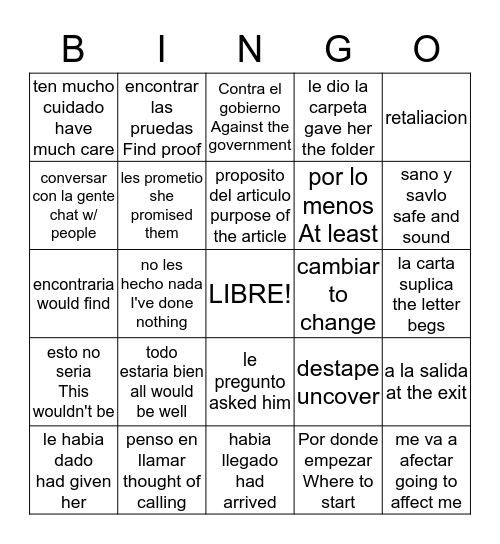 Guerra Sucia cap. 4 Bingo Card