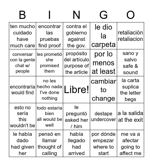 Guerra Sucia cap. 4 Bingo Card