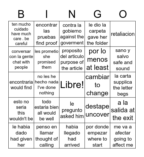 Guerra Sucia cap. 4 Bingo Card