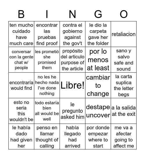 Guerra Sucia Cap. 4 Bingo Card