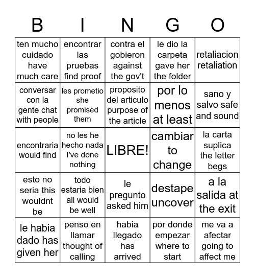 Guerra Sucia cap. 4 Bingo Card