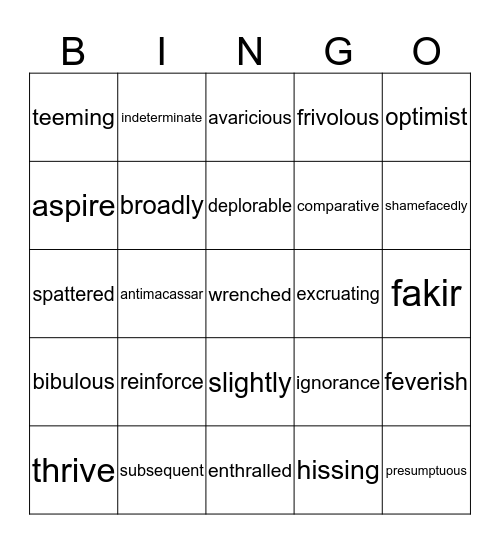 Vocabulary BINGO Card