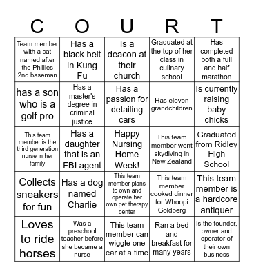 Rose Court Nursing Home Week Bingo Card