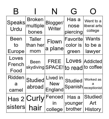 Hafsa's Bridal Shower Bingo Card