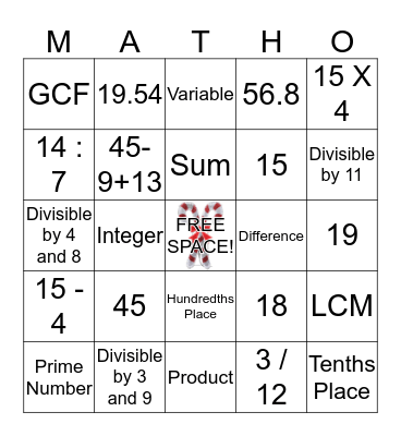 Math BINGO Card