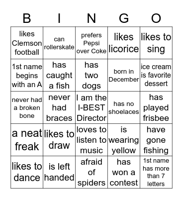 I-BEST Bingo Card