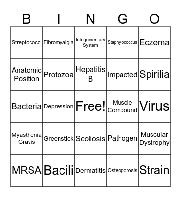 Health Study Guide Bingo Card