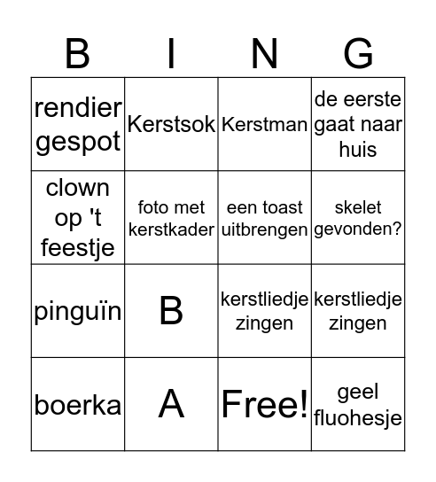 Kerstbingo Card