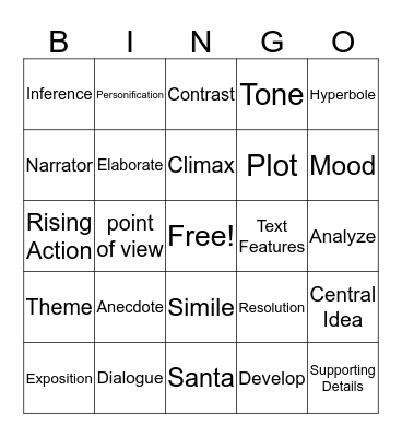 FSA Vocabulary Words Bingo Card